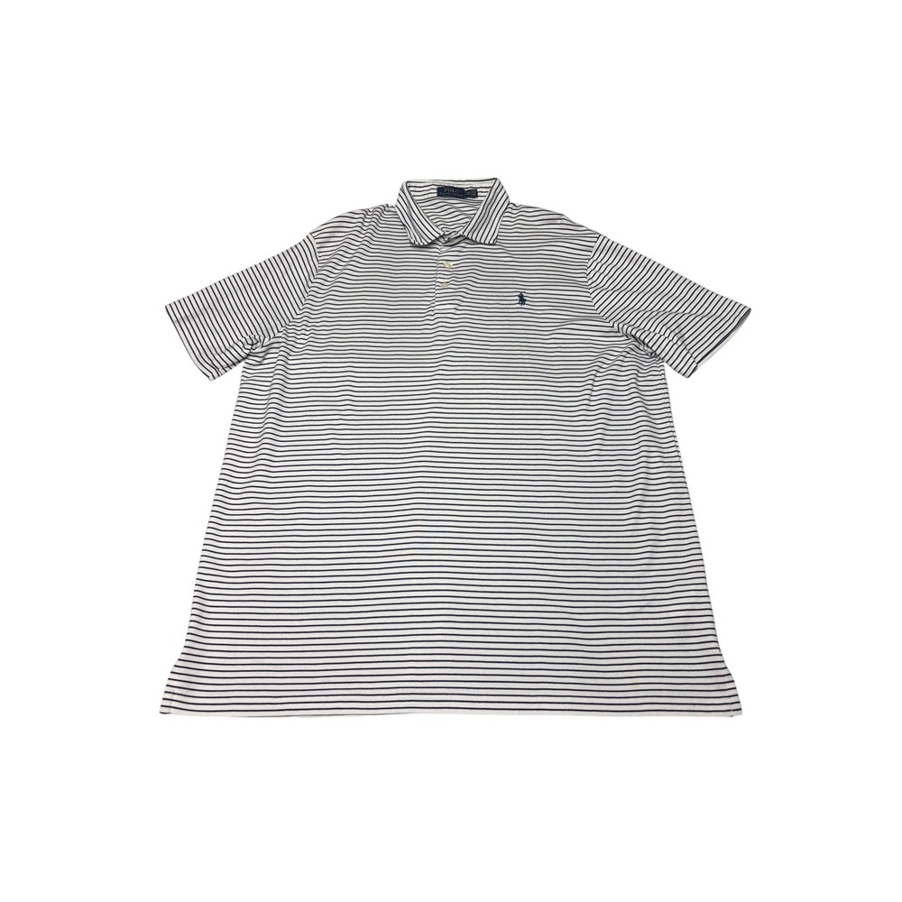 Polo Ralph Lauren Mens XXL White Navy‎ Blue Striped Short Sleeve Soft Polo Shirt
